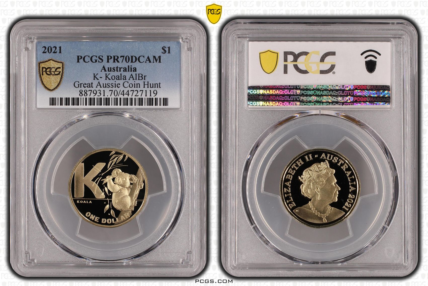 2021 Australia One Dollar, $1 K- Koala AlBr PCGS - PR70DCAM POP 10/0 -119