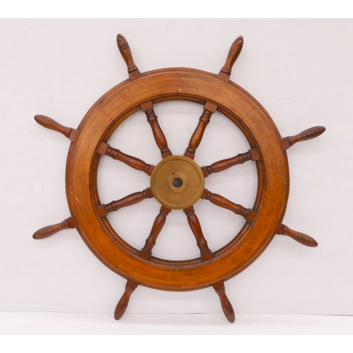 Old Wood and Brass Ship's Wheel