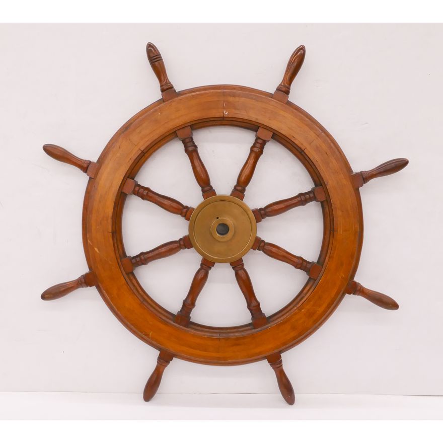 Old Wood and Brass Ship's Wheel