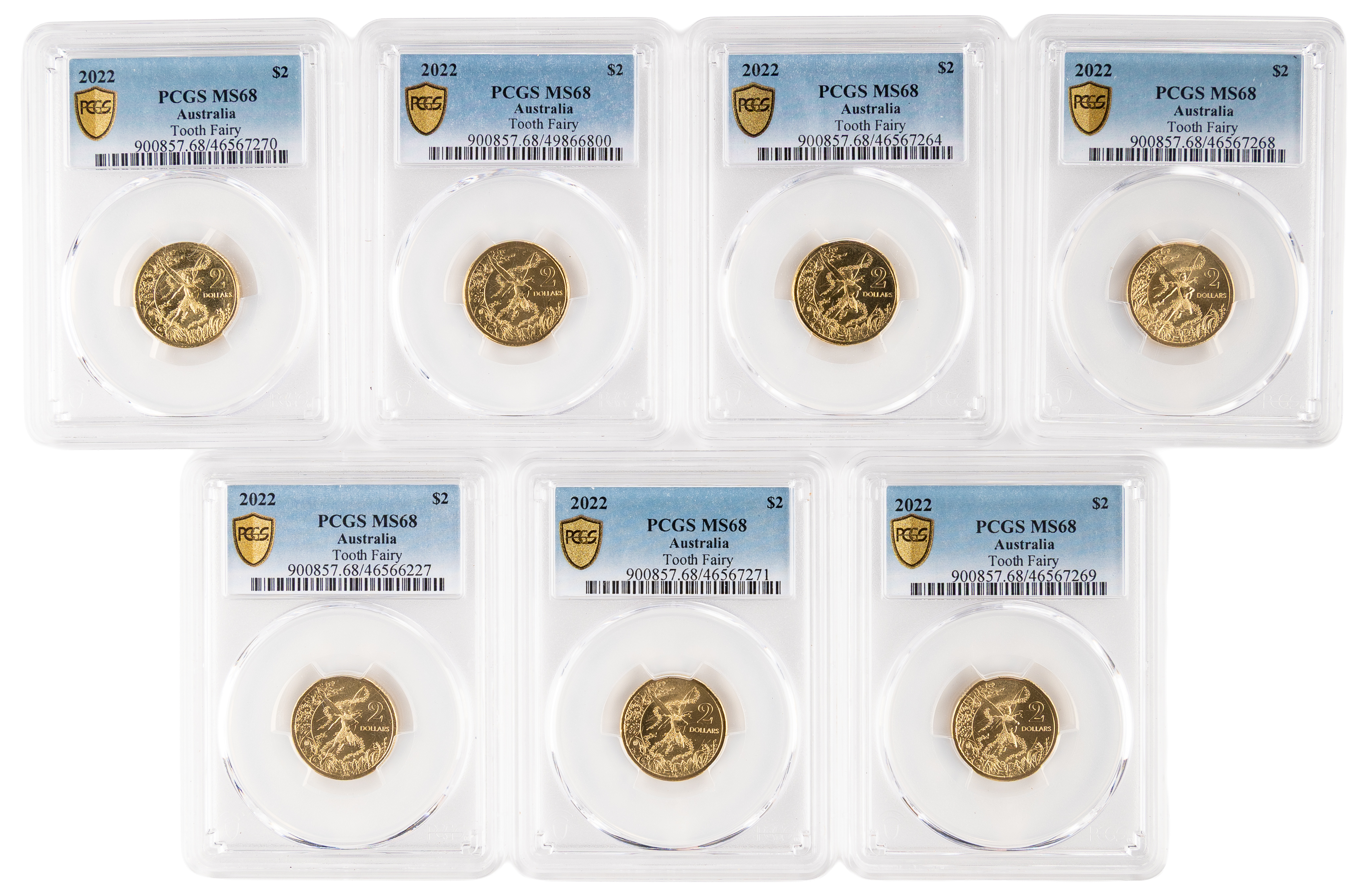 7x Tooth Fairy, Two Dollar, 2022, PCGS MS68