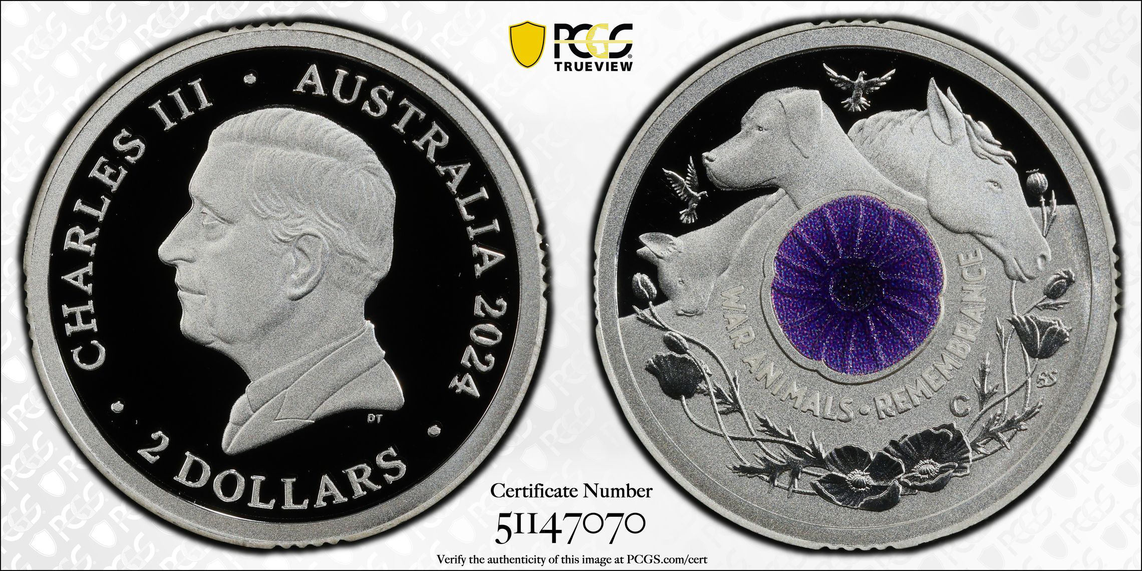 War Animal Remembrance Ag, Two Dollar, 2024-C, PCGS PR70DCAM