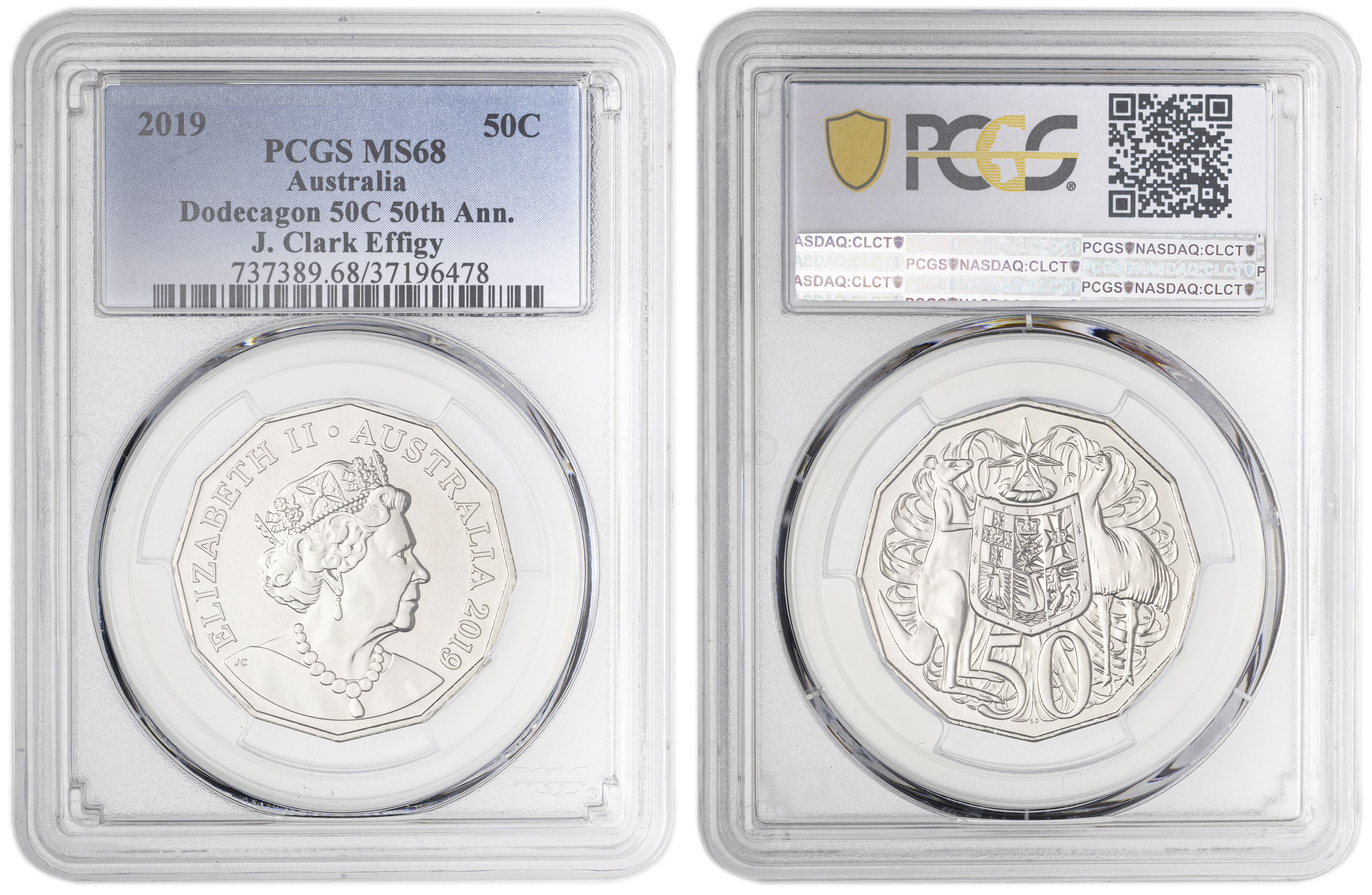 Dodecagon 50C 50th Ann. J. Clark Effigy , Fifty Cent, 2019, PCGS MS68