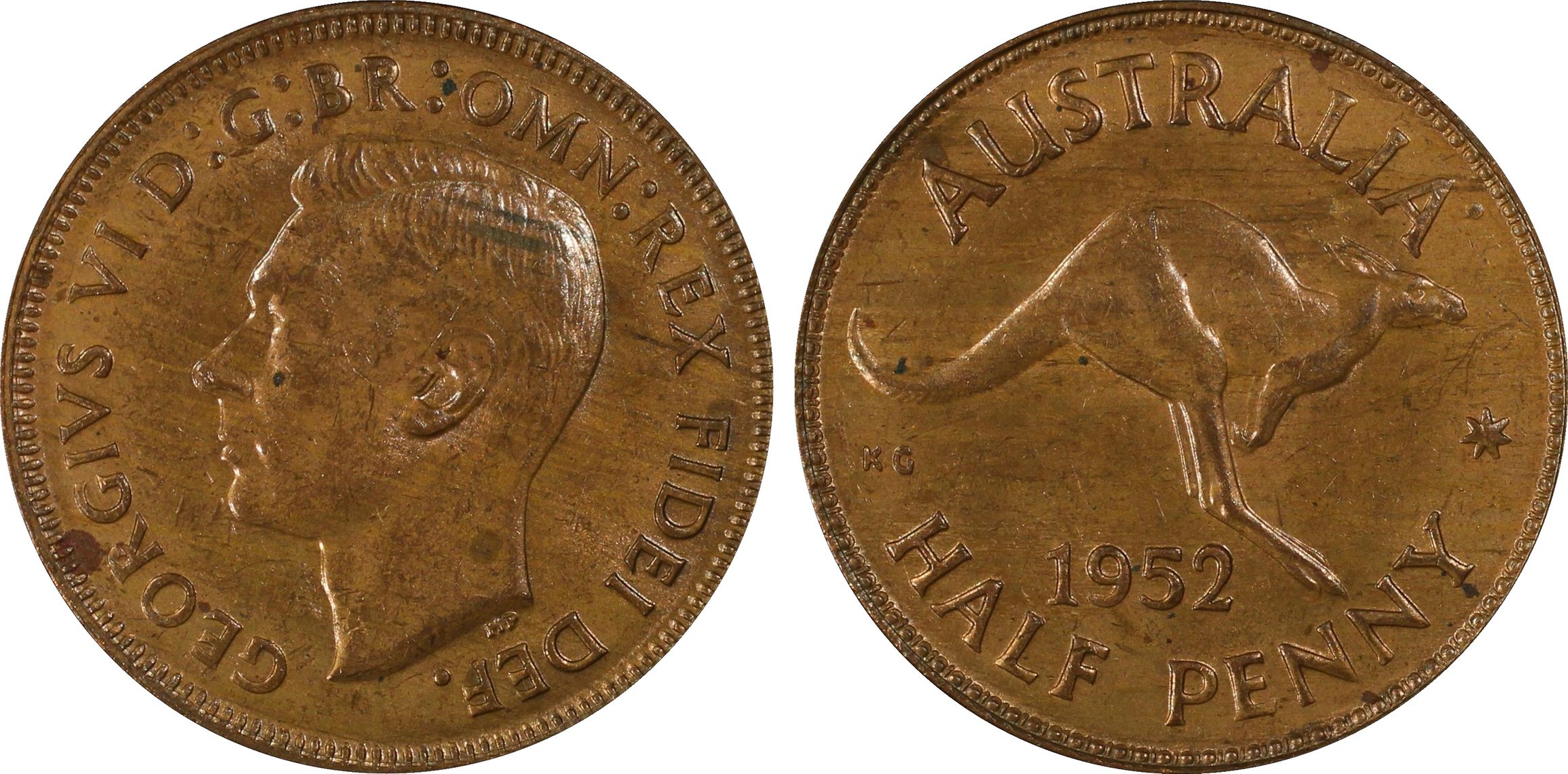 1952(p) Australia Half Penny PCGS - MS63RB -971