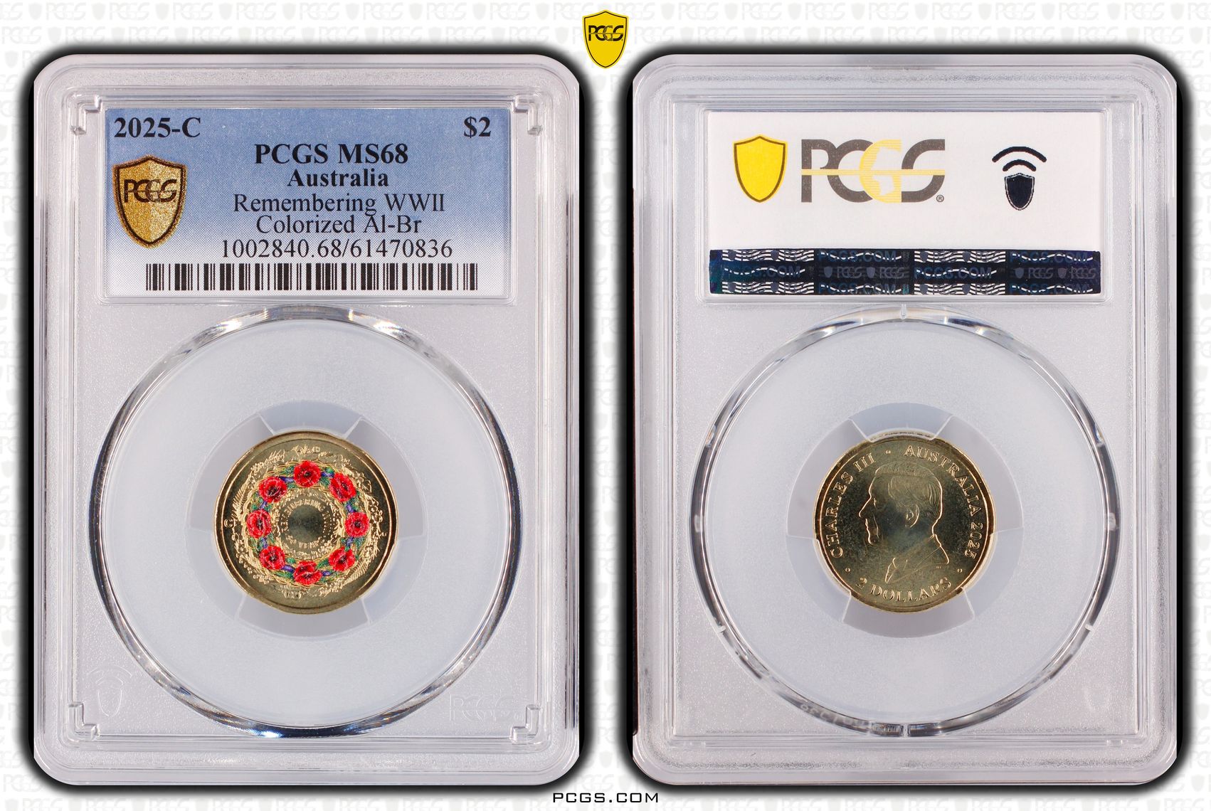 Remembering WWII Colourised AlBr, Two Dollar, 2025-C, PCGS MS68
