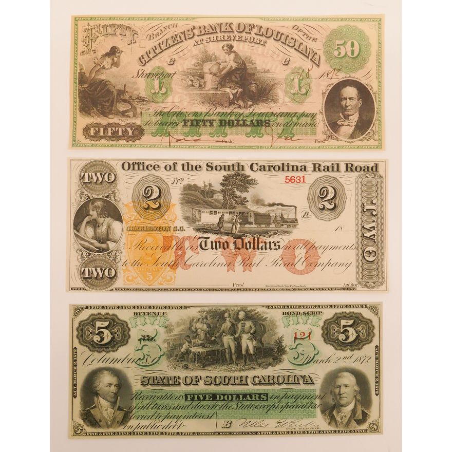 3pc Antique Southern Banknotes