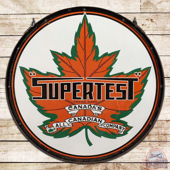 48" Supertest Gasoline DS Porcelain Sign in Ring w/ Maple Leaf