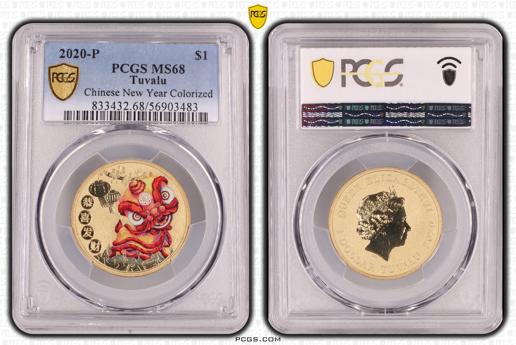 288 · Tuvalu, Chinese New Year Colorized, One Dollar, 2020-P, PCGS MS68