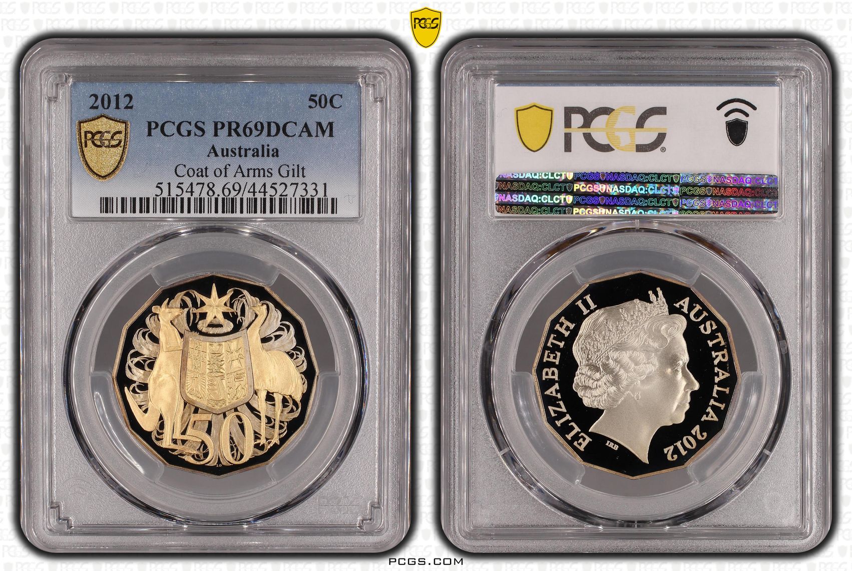 2012 Australia Fifty Cent, 50c Coat of Arms Gilt PCGS - PR69DCAM -331