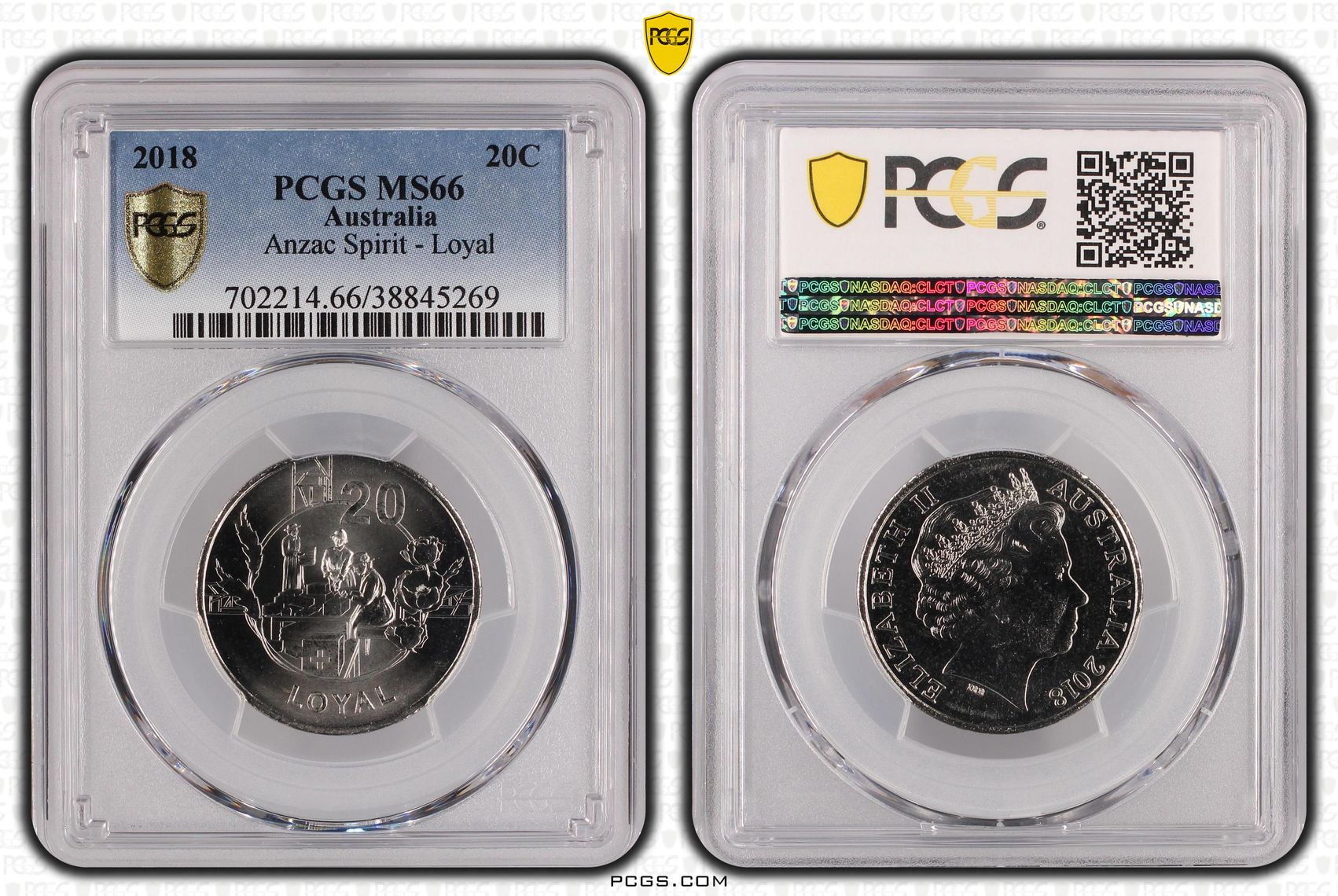 2018 Australia Twenty Cent, 20c Anzac Spirit - Loyal PCGS - MS66 POP 5/0 -269