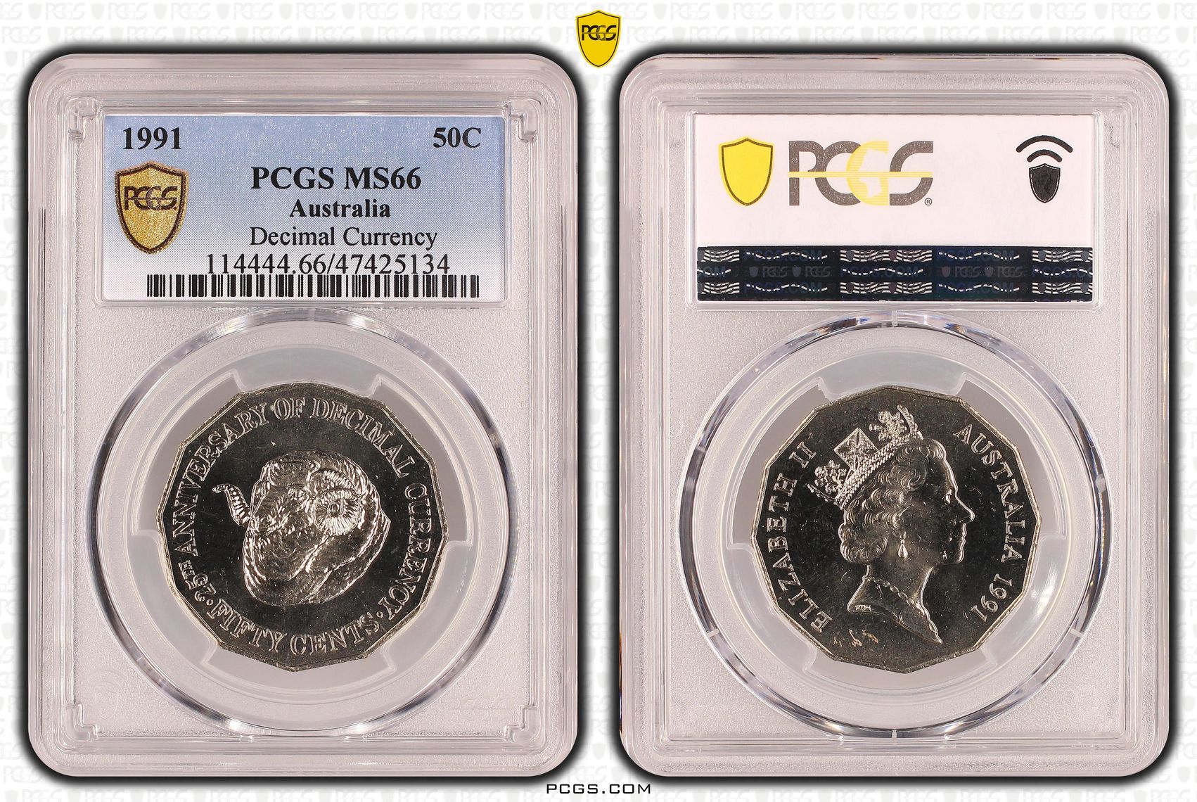 25th Anniversary Decimal Currency , Fifty Cent, 1991, PCGS MS66
