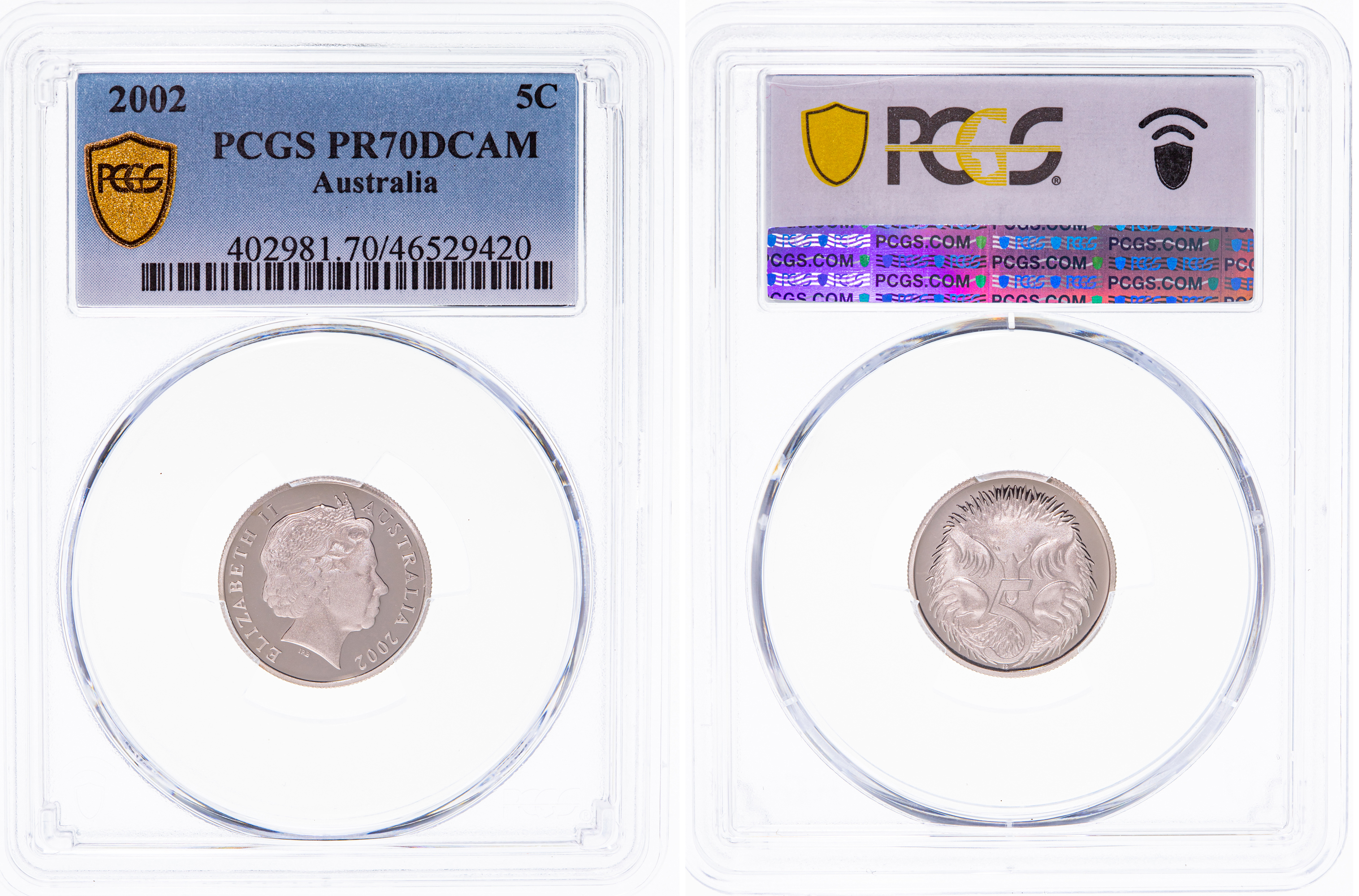 Elizabeth II, Five Cent, 2002, PCGS PR70DCAM