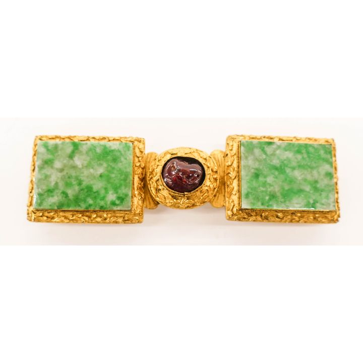 Chinese Qing Jadeite Gilt Metal Buckle