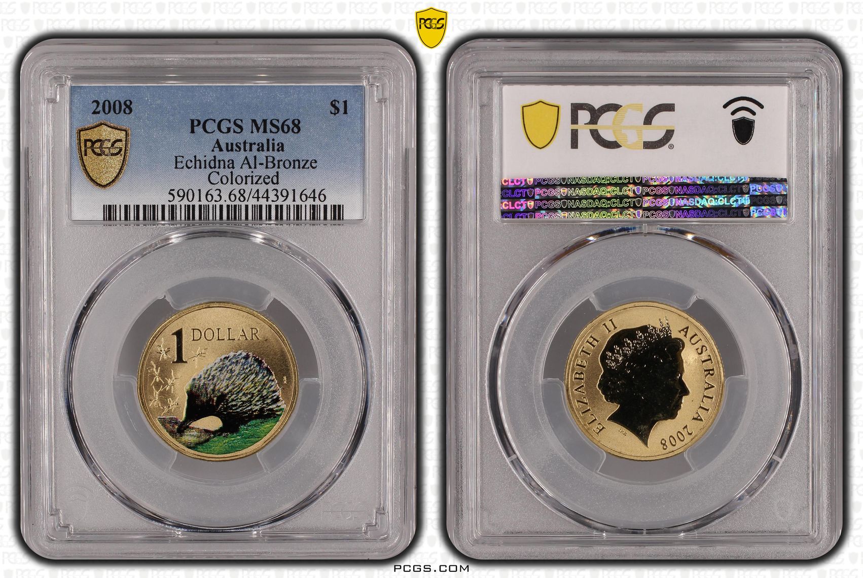2008 Australia One Dollar, $1 Echidna Al-Bronze PCGS - MS68 -646