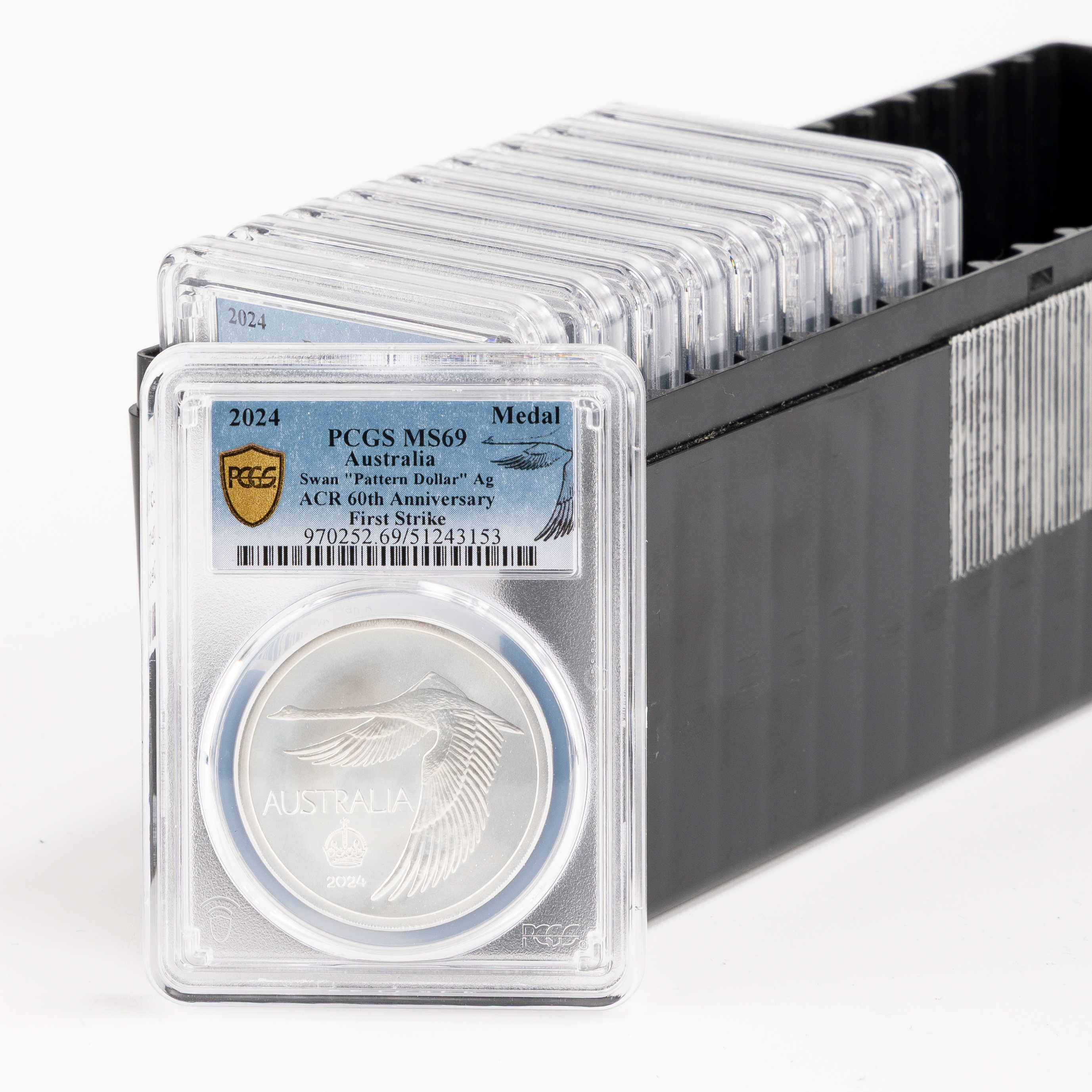 Group of 10 ACR Swan Pattern Dollar Silver Unc, Crown, 2024, PCGS MS69