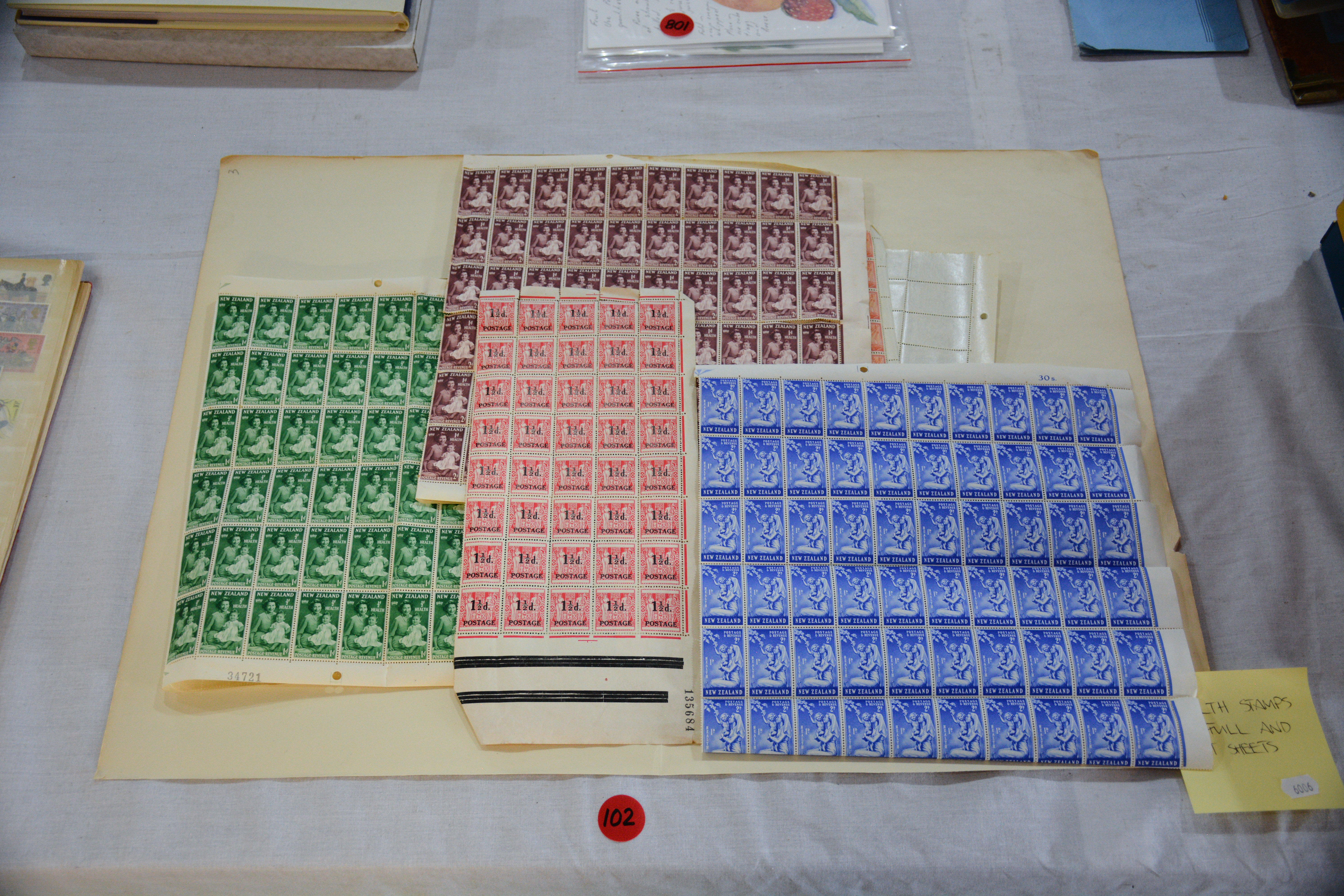 NZ Health Stamps in Full + Part Sheets — sold at auction in New Zealand for $30