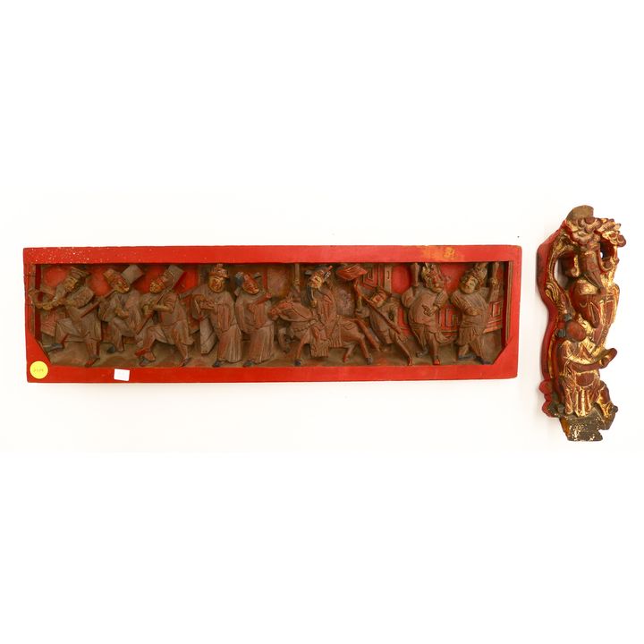 2pc Chinese Qing Lacquered Temple Panels- 10-21'' (LL)