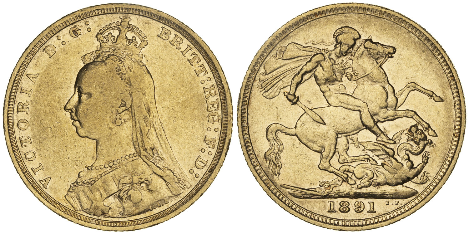 Victoria, St George Reverse, Sovereign, 1891-S, aFine