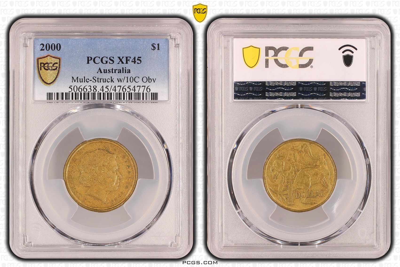Elizabeth II, Mule-Struck w/10C Obv Die, One Dollar, 2000, PCGS XF45