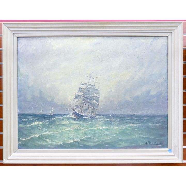Hendrik Fleurbaaji (1896-1975 Dutch) Schooner Ship Maritime Oil
