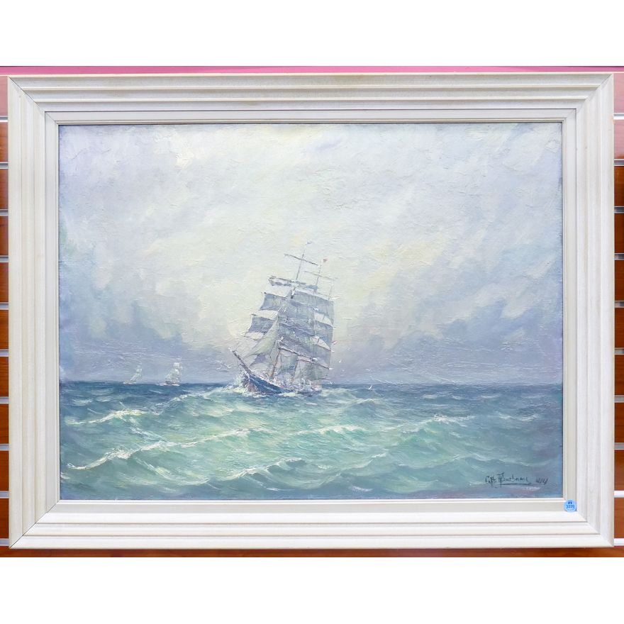 Hendrik Fleurbaaji (1896-1975 Dutch) Schooner Ship Maritime Oil