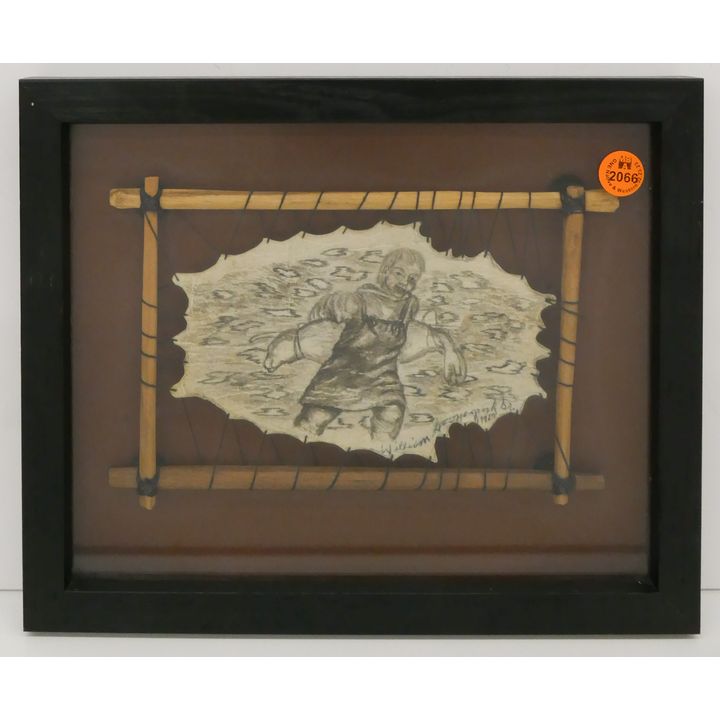Eskimo Child with Seal Ink on Skin Dated 1968 Framed 9'' x 11''