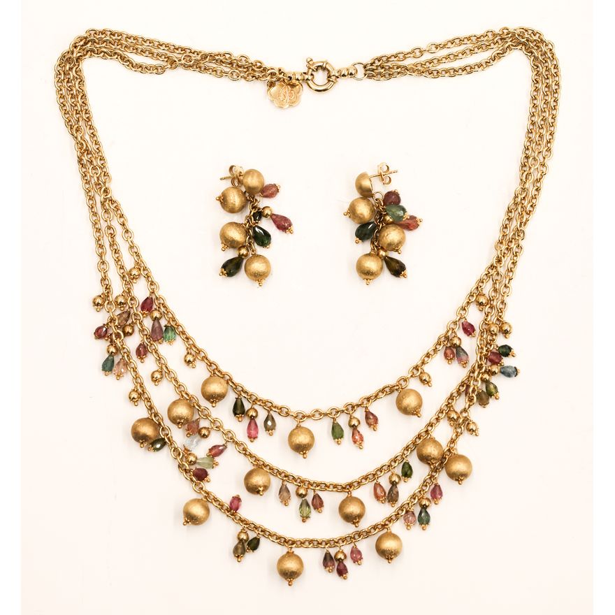 Italian 14k Briolette Gemstone Multi-Strand Necklace