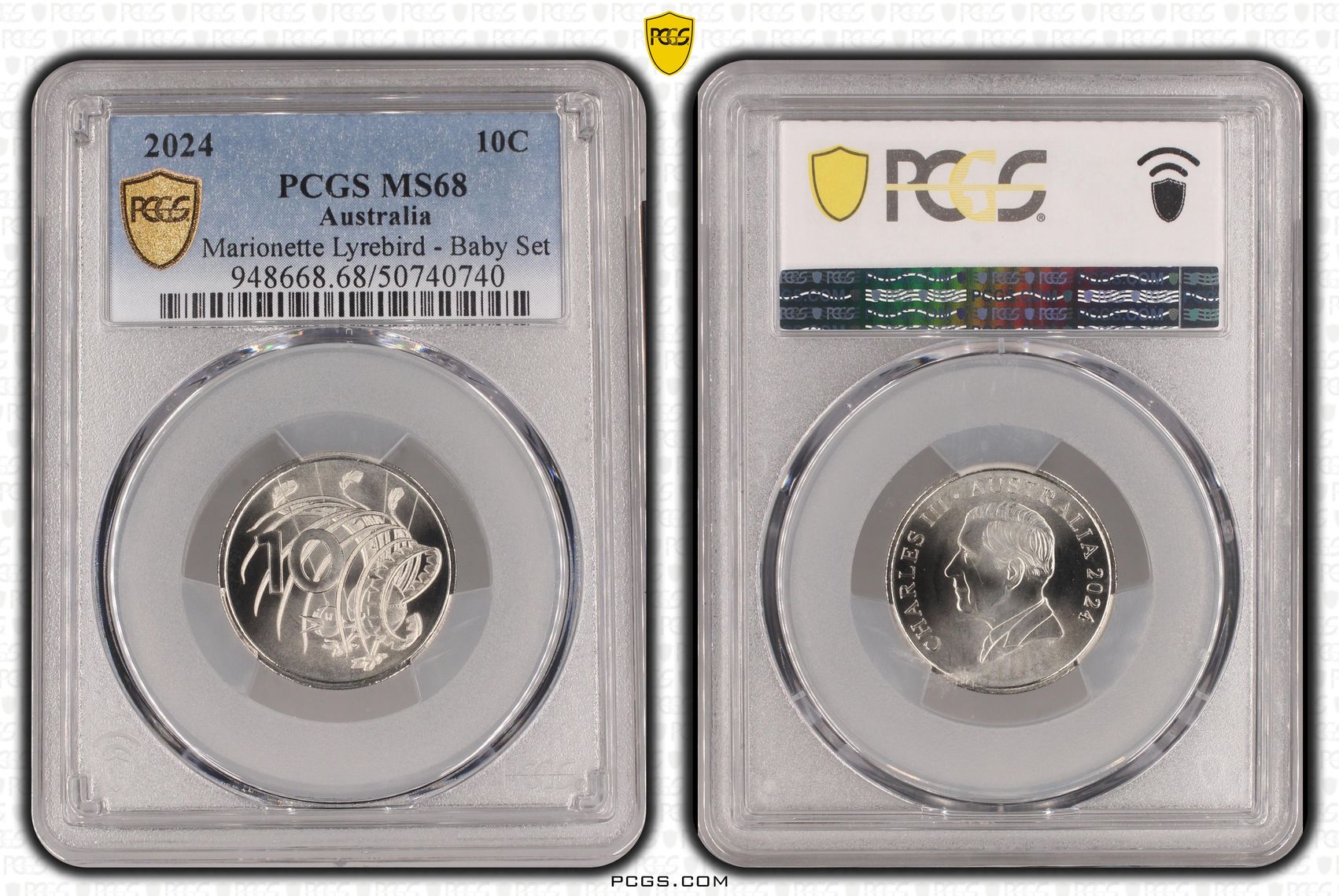 Marionette Lyrebird - Baby Set POP 7/0, Ten Cent, 2024, PCGS MS68