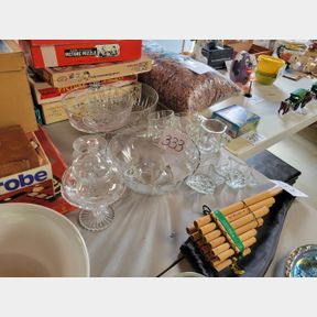 Large assortment of Crystal and glass containers, bowls and cups