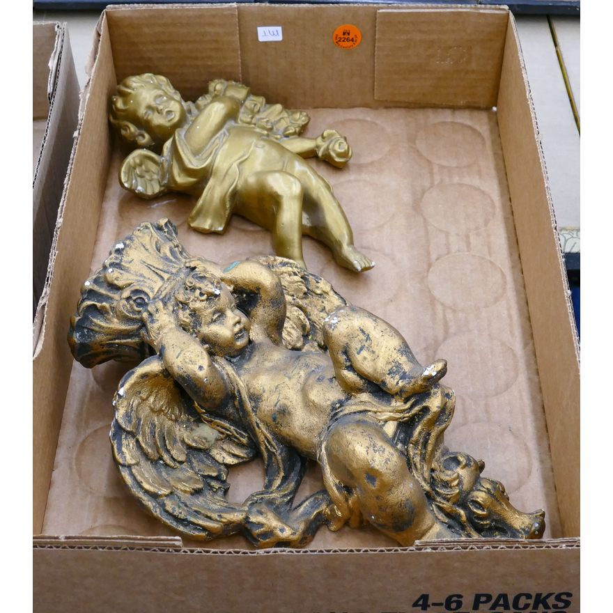 Box Vintage Chalkware Hanging Cherubs