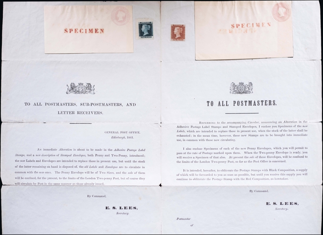 Great Britain Postal Notices 1841 notice issued by E.S. Lees, Secretary ...