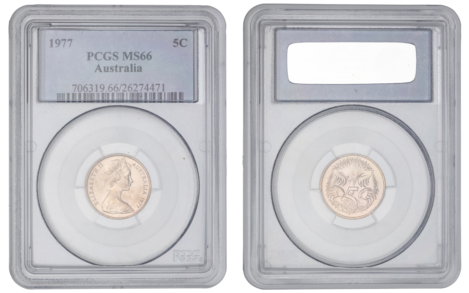 Elizabeth II, Five Cent, 1977, PCGS MS66