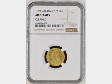 1892 VICTORIA JUBILEE HEAD GOLD HALF SOVEREIGN AU DETAILS CLEANED