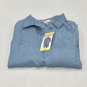 Como Vintage Women's Long Sleeves Mini Shirt Dress, Light Denim Indigo, Size S