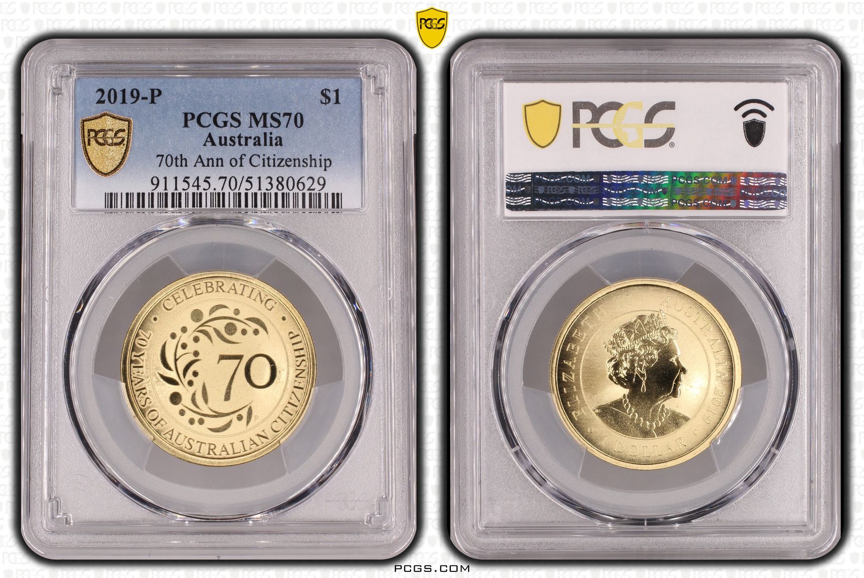 70th Ann of Citizenship, POP 2/0, One Dollar, 2019-P, PCGS MS70