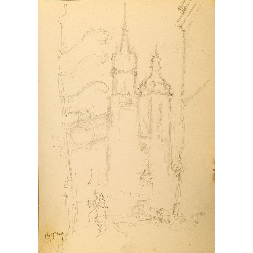 Józef Pieniążek | Widok na Kościół Mariacki w Krakowie, 1949 r.