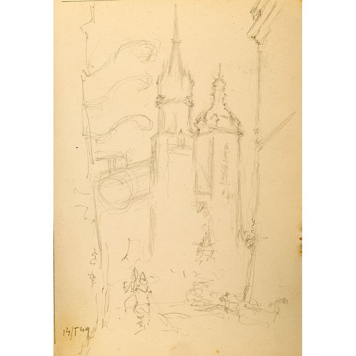 Józef Pieniążek | Widok na Kościół Mariacki w Krakowie, 1949 r.