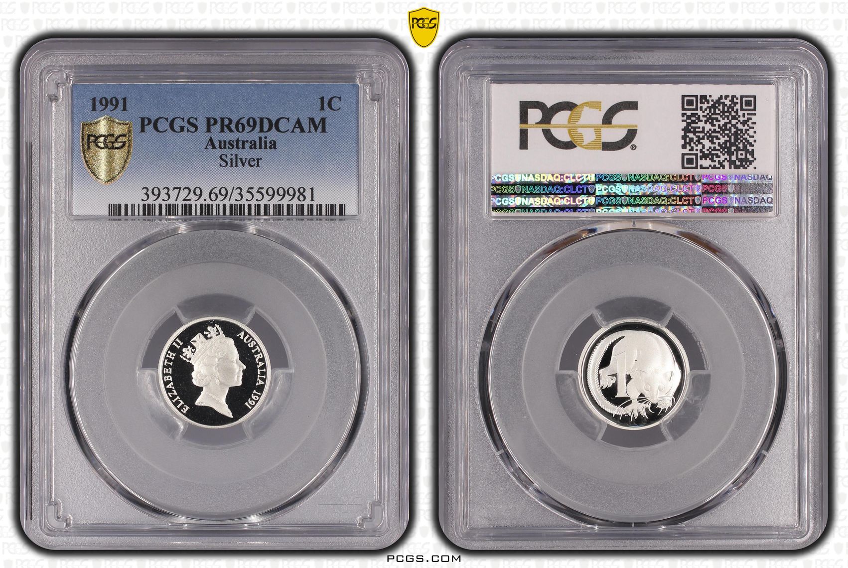 1991 Australia One Cent, 1c Silver PCGS - PR69DCAM -981