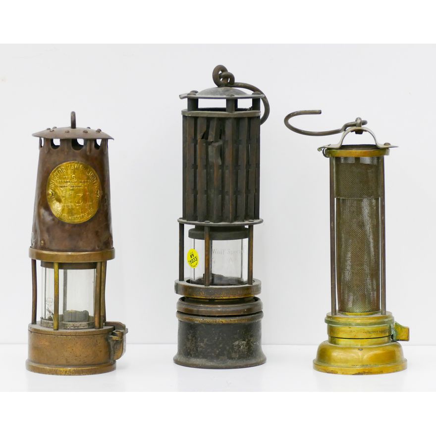 3pc Old Mining Lamps - Wolf's Lamp, Protector Lamp etc.
