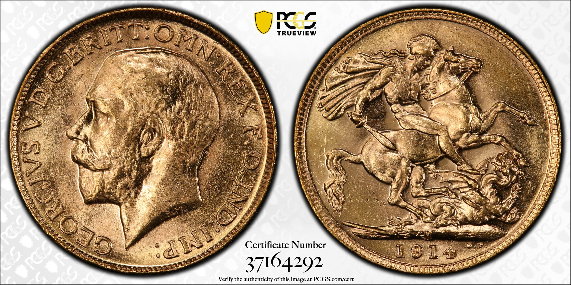 78 · George V, St George Reverse, Sovereign, 1914-M, PCGS MS63