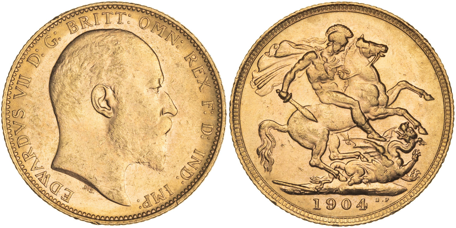 Edward VII, St George Reverse, Sovereign, 1904-M, UNC