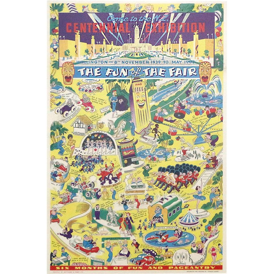 New Zealand Centennial Exhibition Poster 'The Fun of the Fair Wellington - 8 November 1939 to May 1940'