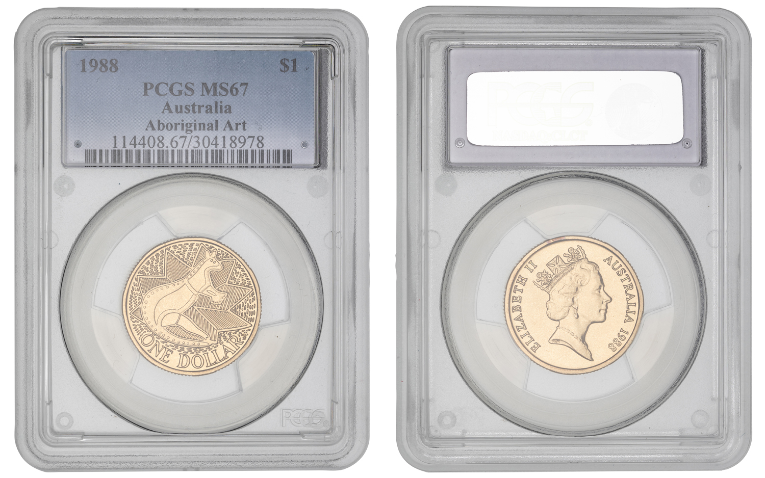 Elizabeth II, Aboriginal Art - Kangaroo, One Dollar, 1988, PCGS MS67