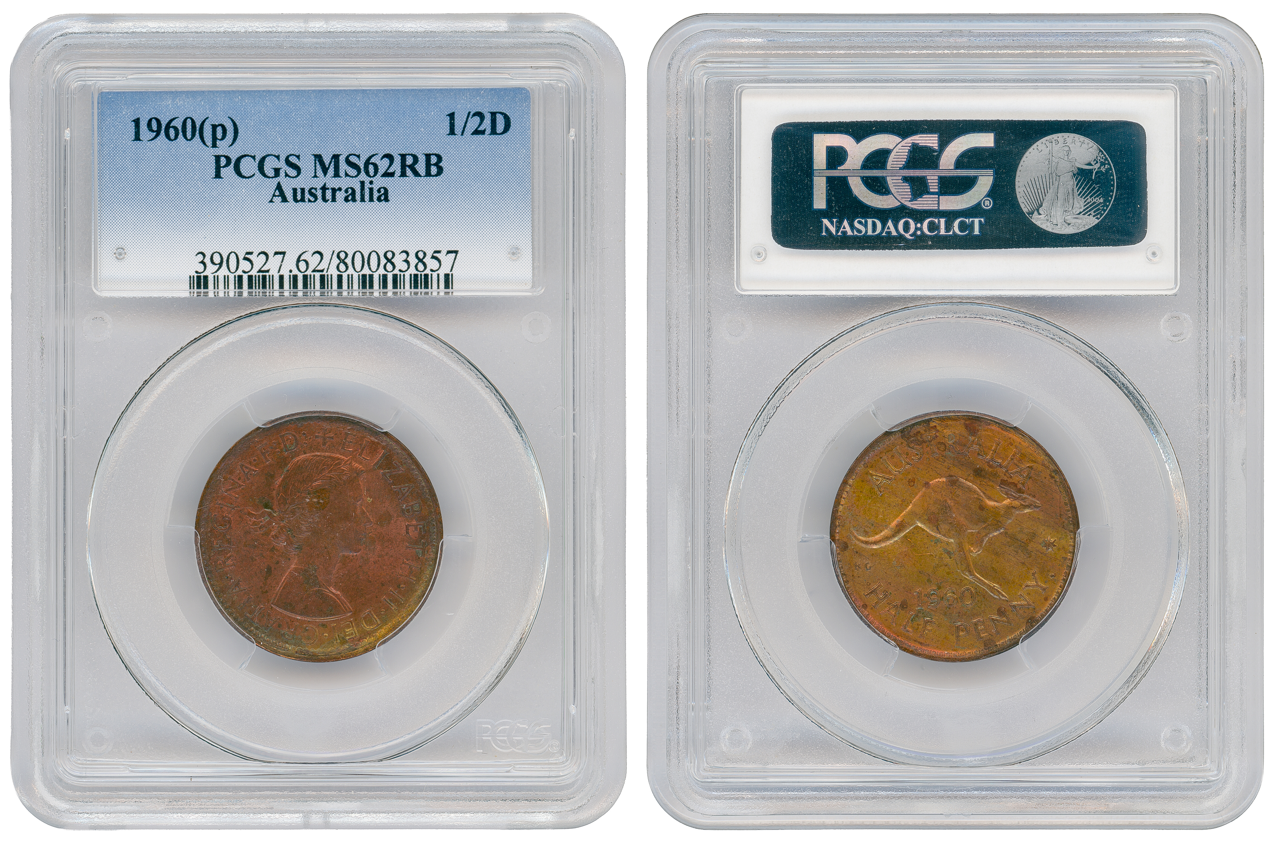 Elizabeth II, Halfpenny, 1960-Y., PCGS MS62RB