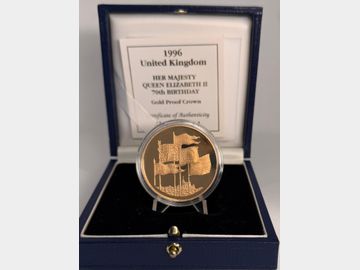 1996 ELIZABETH II '70TH BIRTHDAY' GOLD PROOF CROWN
