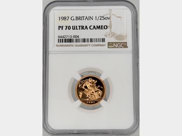1987 ELIZABETH II PROOF GOLD HALF SOVEREIGN PF70 UCAM TOP POP!