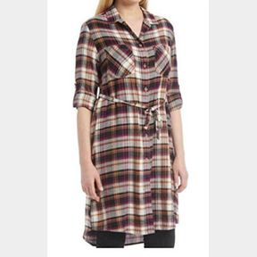 JACHS LADIES GIRLFRIEND FLANNEL SHIRT DRESS CREAM/PURPLE/BLACK SZ XSM