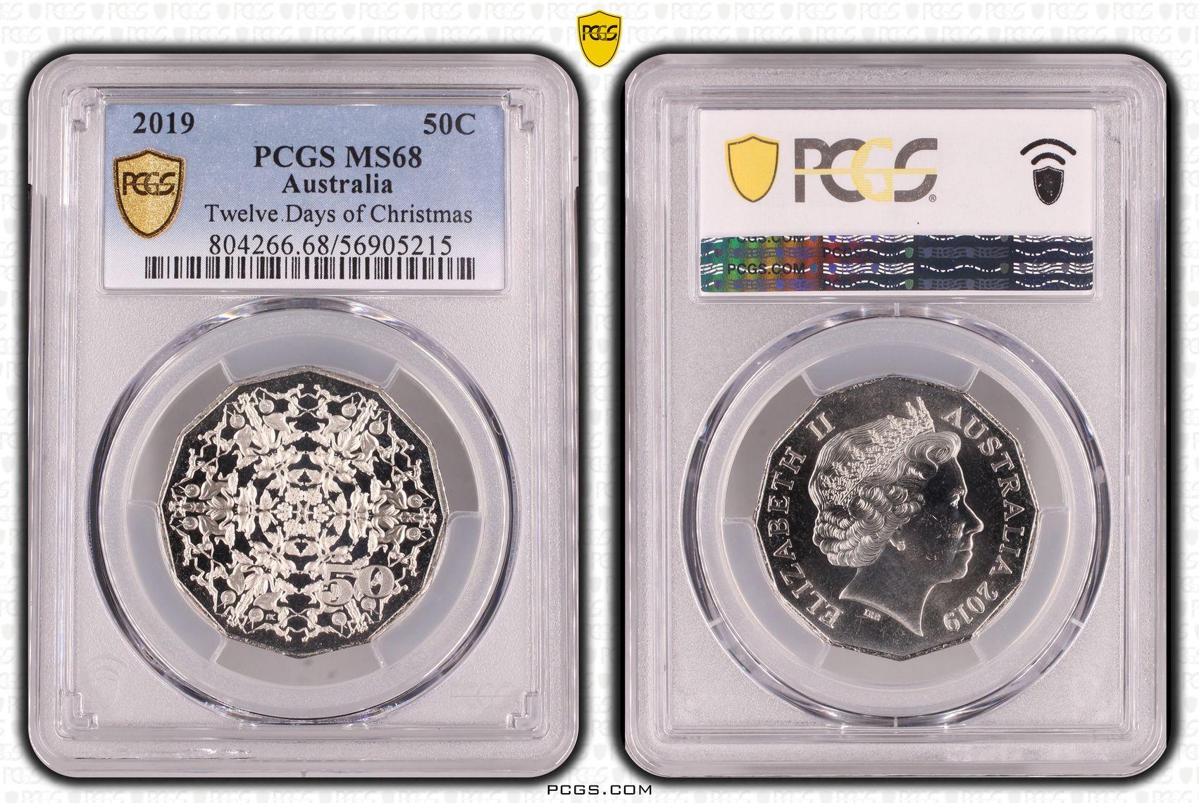 Twelve Days of Christmas, Fifty Cent, 2019, PCGS MS68