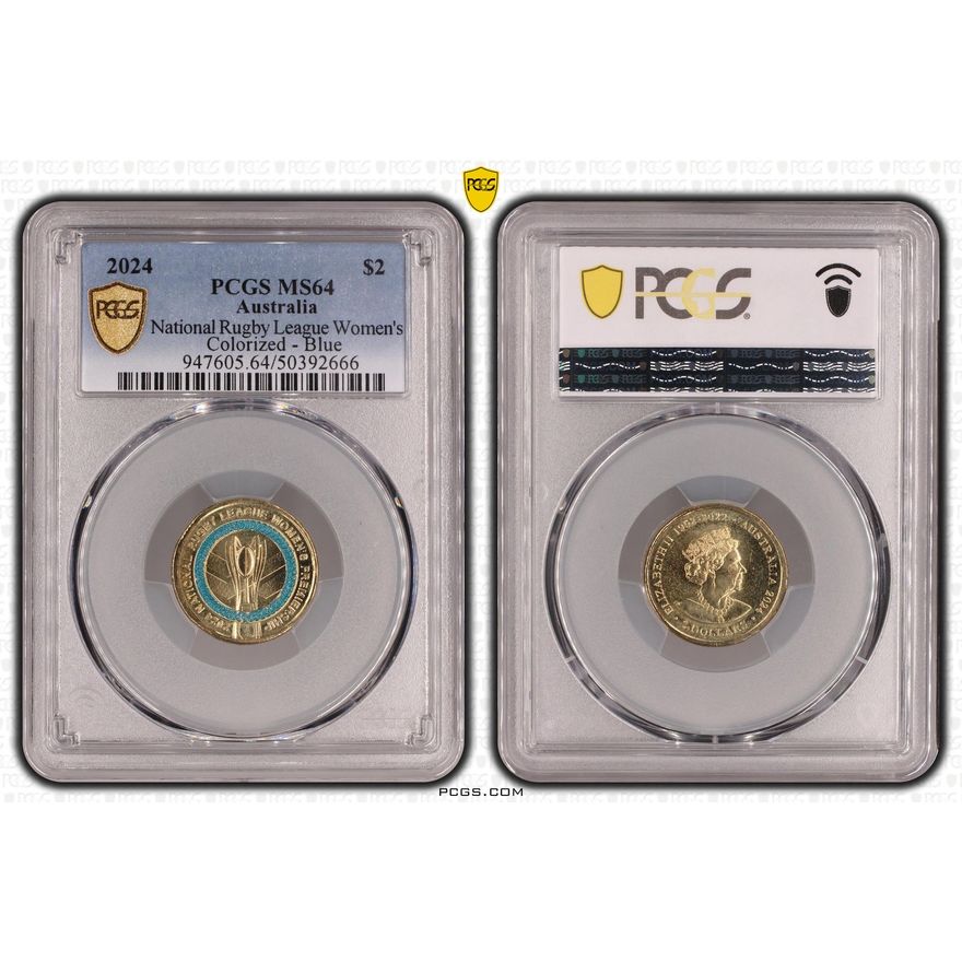 National Rugby League Women's Colorized - Blue, Two Dollar, 2024, PCGS MS64