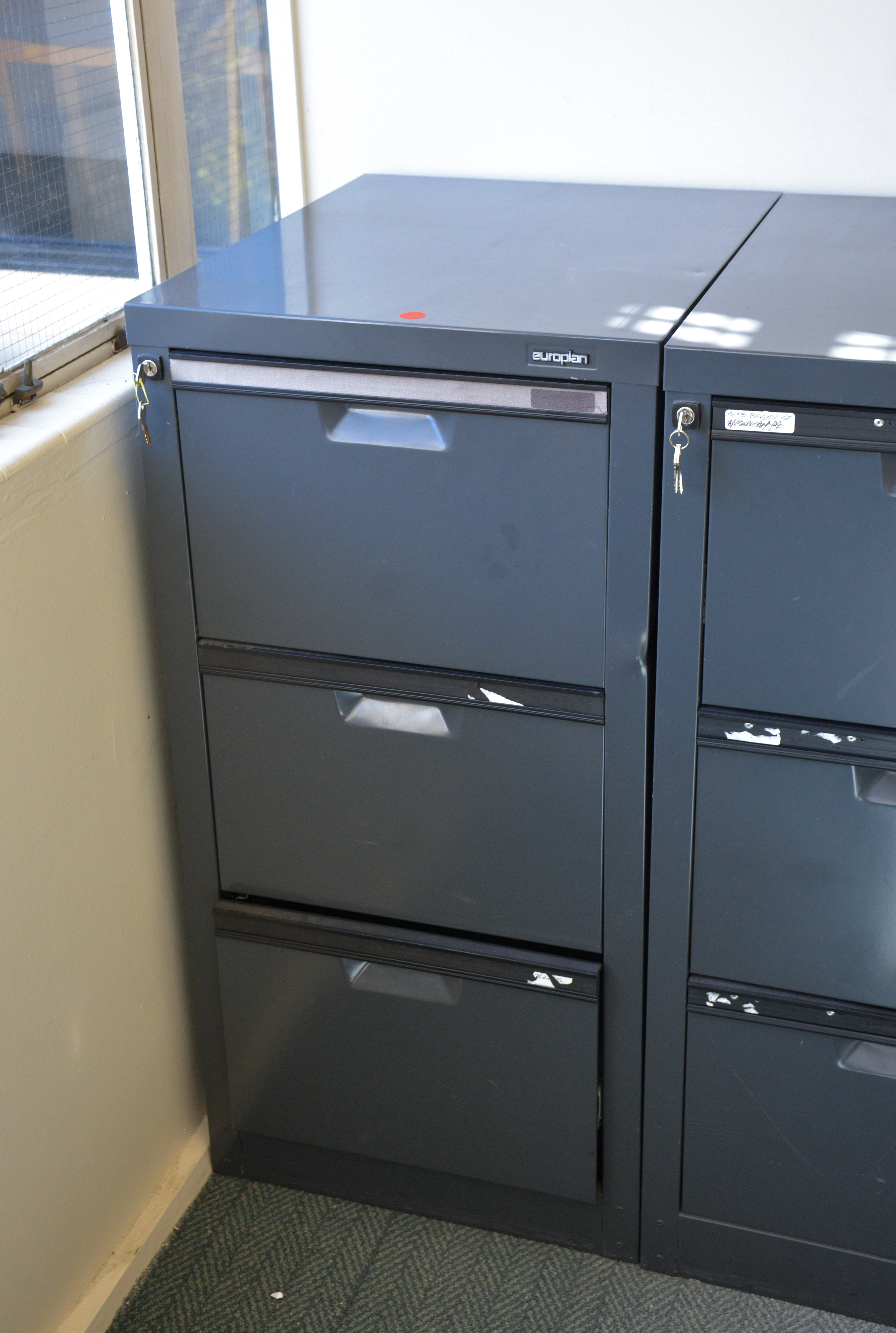 Grey Europlan Three Drawer Office File Cabinet — sold at auction in New Zealand for $20