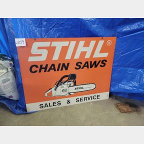 Vintage double sided Stihl metal chainsaw dealer sign
